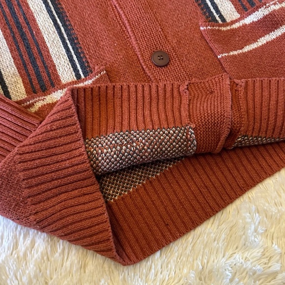 Western Cowichan Native Knit Red Shawl Collar Traditional Button Front Sweater - Picture 7 of 8